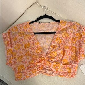Zara Pink and Orange Floral Crop Top